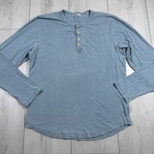 Buck Mason Men’s Large Light Blue Henley Long Sleeve T Shirt Tee Lightweight